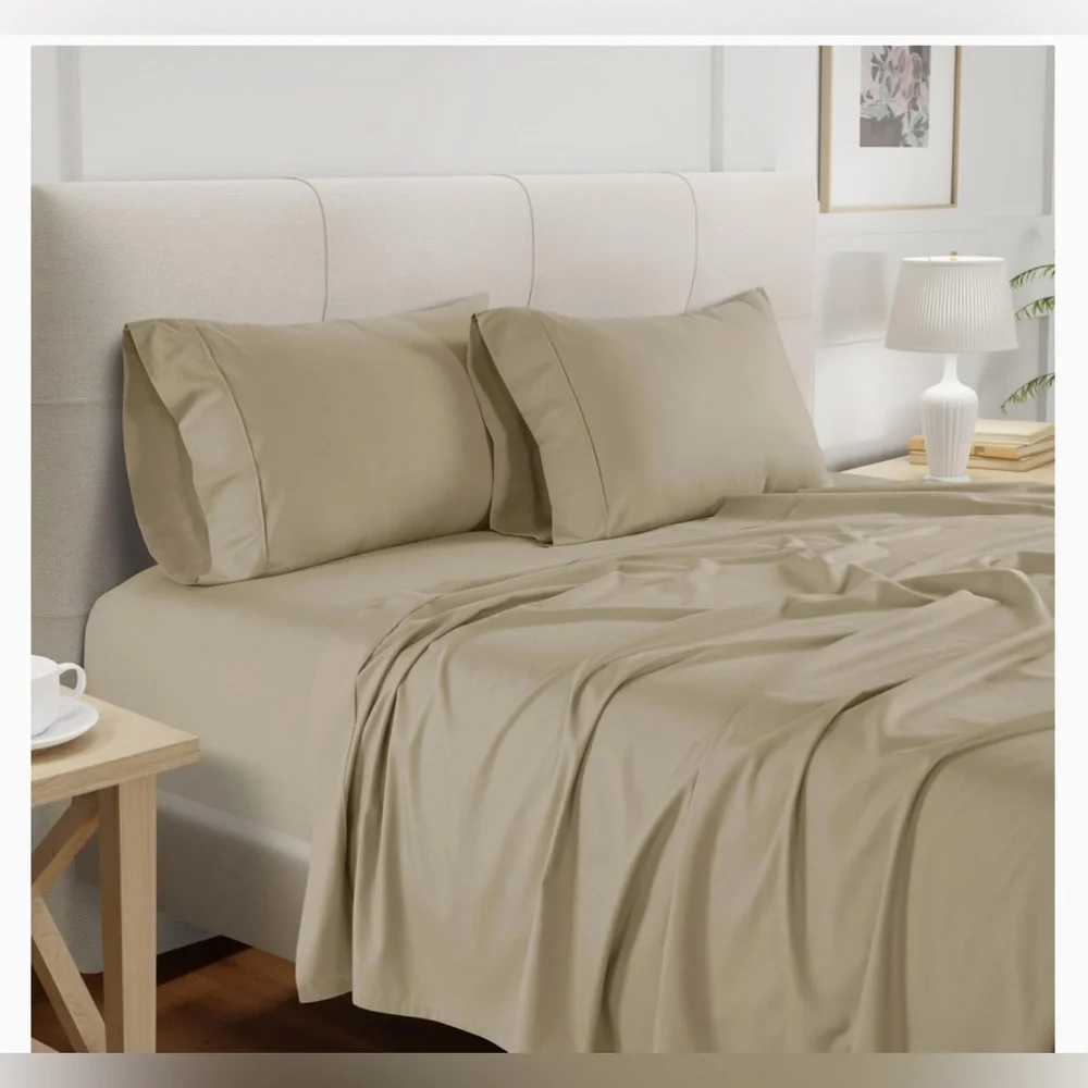 - CHATEAU HOME COLLECTION KING SIZE SHEET SET TAUPE COLOR 100% 4 PIECE SET…